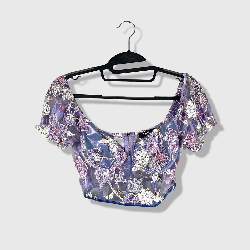 OHS Corset Top Women XS Purple Floral Sequin Fairycore Y2K Festival Rave